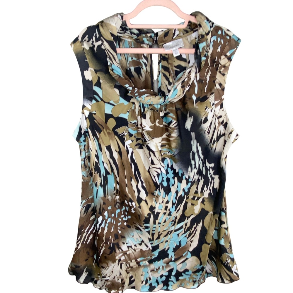Dressbarn Abstract Blouse Women 2X Flowy Lightweight Earthy Minimalist‎
